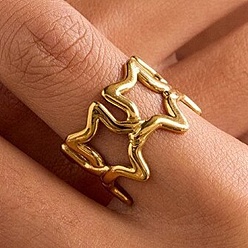 Золотой 304 открытые кольца манжеты из нержавеющей стали, звезда, золотые, размер США 7 1/4 (17.5 мм)