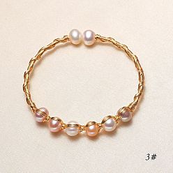 Разноцветный Браслеты-манжеты для женщин, обмотанные латунной проволокой вокруг натурального пресноводного жемчуга., красочный, внутренний диаметр: 2.36 дюйм (6 см)