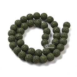 Dark Olive Green Natural Lava Rock Bead Strands, Dyed, Round, Dark Olive Green, 8mm, Hole: about 2mm, about 52pcs/strand, 15.5 inch