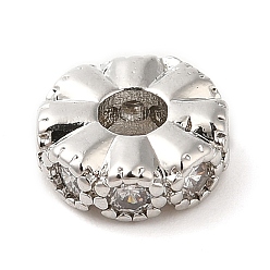 Платина Стойки обшивки латунь микро проложить кубического циркония бусы, без кадмия и без свинца, плоско-круглые, платина, 8x3 мм, отверстие : 3 мм