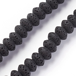 Black Natural Lava Rock Beads Strands, Dyed, Rondelle, Black, 9x5~5.5mm, Hole: 2mm, about 37 pcs/Strand, 7.87 inch(20cm)