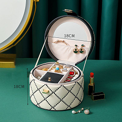 Белый Портативные дорожные круглые коробки для хранения ювелирных изделий из искусственной кожи для серег, колец, ожерелий, белые, 18x18 см