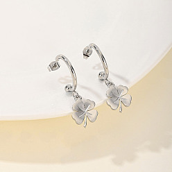 Серебро Серьги-гвоздики с клевером из нержавеющей стали, серебряные, 36x13 мм