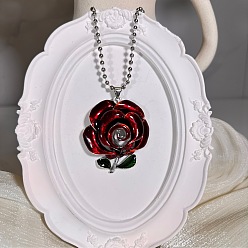 Серебро Винтажный кулон в готическом стиле из сплава с эмалью в виде красной розы для женщин., серебряные, 23.62 дюйм (60 см)