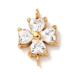 Прозрачный 304 Соединительные элементы из нержавеющей стали в виде цветка, инкрустированные кубическим цирконием., золотые, прозрачные, 15.5x10.5x3.5 мм, отверстие : 1.6 мм