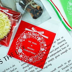 Red Christmas Theme Square Self-Adhesive Plastic Cookie Bags, for Baking Packing Bags, Christmas Wreath Pattern, Red, 70x70mm(below the zipper), Unilateral Thickness: 4 Mil
