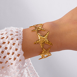 Звезда 304 из нержавеющей стали манжеты браслеты, широкие браслеты для женщин, реальный 18 k позолоченный, звезда, внутренний диаметр: 2-3/8 дюйм (6 см)