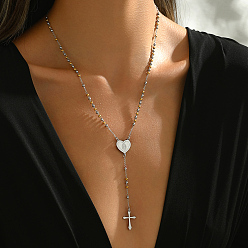 Сердце Винтажные 201 четки из нержавеющей стали, vrigin corss tassel y-образные панк хип-хоп ожерелья для женщин, серебряный цвет гальваническим, сердце, 20.87 дюйм (53 см)