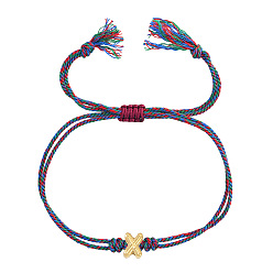 Letter X 304 Регулируемые браслеты из нержавеющей стали с бусинами в виде букв алфавита, Разноцветные двухслойные браслеты из хлопкового шнура для женщин и мужчин, Письмо X, 11.02 дюйм (28 см)