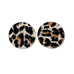 Antique White Transparent Acrylic Pendants, Flat Round with Leopard Print Pattern, Antique White, 44.5x2mm, Hole: 1.8mm