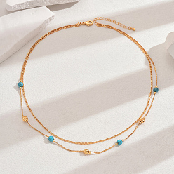 Синтетическая Бирюза Модные двухслойные ожерелья из латуни и натурального сердолика (окрашенные и нагретые) для женщин, реальный 18 k позолоченный, идеально подходит для работы, 18.11 дюйм (46 см)