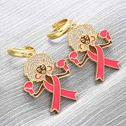 Human Серьги-кольца из латуни с прозрачным кубическим цирконием, с эмалью, реальный 18 k позолоченный, человек, 46x24 мм