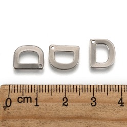 Letter D 304 Stainless Steel Letter Charms, Letter.D, 11x9x0.8mm, Hole: 1mm