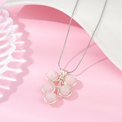 Розовый Кварц Ожерелья с подвесками из натурального розового кварца в виде листовой медной проволоки, серебряные, 17.99 дюйм (45.7 см)