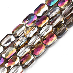 Коричневый Гальванизируйте прозрачное стекло бисер нитей, с половиным покрытием, граненые, прямоугольные, кофе, 7x4x3 мм, отверстие : 1 мм, около 79~80 шт / нитка, 20.47 дюйм (52 см)