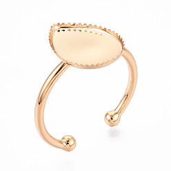 Teardrop Латунные манжетные кольца, пустая рамка чашка накладка кольцо настройки, реальный 18 k позолоченный, слеза, лоток : 14x10 мм, 15x11 мм, регулируемый