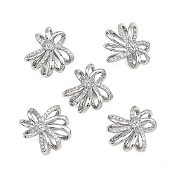 Real Platinum Plated SHEGRACE Valentine's Day Brass Clear Cubic Zirconia Pendants, Flower Charms, Cadmium Free & Lead Free & Nickel Free, Real Platinum Plated, 16x17x6mm, Hole: 6x3.5mm & 4x2.5mm