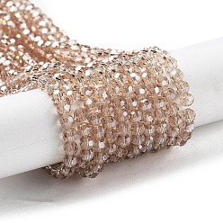 Светло-коричневый Гальванизируйте прозрачное стекло бисер нитей, граненый (32 граней), круглые, гальваническое покрытие, загар, 4 мм, отверстие : 0.7 мм, около 87~93 шт / нитка, 32~33 см