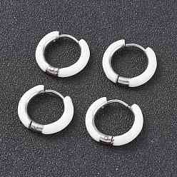 Белый Двухцветные 304 массивные серьги-кольца из нержавеющей стали с эмалью для женщин, цвет нержавеющей стали, белые, 10 датчик, 15~16x2.5~3 мм, штифты : 1 мм