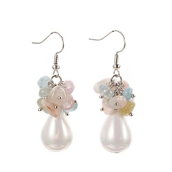 Morganite Natural Morganite Dangle Earrings, with Teardrop Shell Pearl Bead, Brass Ball Head pins, 304 Stainless Steel Jump Rings and Brass Earring Hooks, 49~51mm