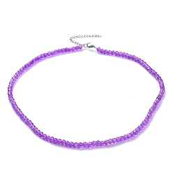 Сине-фиолетовый Стекло бисера ожерелья, с удлинителями из нержавеющей стали, синий фиолетовый, 18.18 дюйм (46.2 см)