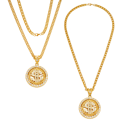 Золотой 2шт. вращающийся кулон в виде знака доллара из сплава, цепочка в кубинском стиле, золотые, 28.62 дюйм (72.7 см)