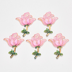Pearl Pink Valentine's Day Theme, Transparent Acrylic Links connectors, with Plated Bottom, Rose, Pearl Pink, 51x41x5.5mm, Hole: 0.9mm