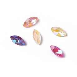 Gemischte Farbe Glas Strass Cabochons, Mokka fluoreszierender Stil, wies zurück, facettiert, Pferd Auge, Gemischte Farbe, 8x4x2 mm