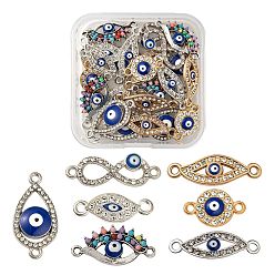 (52) Непрозрачная лаванда 28 шт 7 стиль звеньев из сплава, с хрустальными стразами и эмалью, сглаз и слеза, бесконечность и плоский раунд, разноцветные, 12~27x8~13x2~3.5 мм, отверстие : 1.5~2 мм, 4 шт / стиль