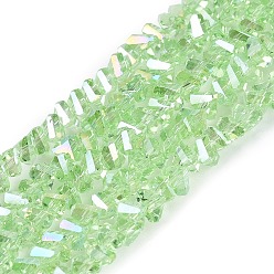 Light Green Electroplate Transparent Glass Beads Strands, Triangle, Faceted, AB Color Plated, Light Green, 2~3x3~3.5x3~3.5mm, Hole: 0.7~0.9mm, about 122~136pcs/strand, 10.43~11.61 inch(26.5~29.5cm)