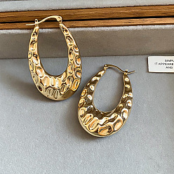 Oro Pendientes de aro de hierro texturizado para mujer, oval, dorado, 51x32 mm