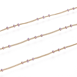 Лиловый Ионное покрытие (ip) 304 бордюрные цепи из нержавеющей стали, спутниковые сети, с эмалью и катушкой, пайки, долговечный, реальный 18 k позолоченный, сирень, 1.5x1x0.1 мм, около 32.8 футов (10 м) / рулон