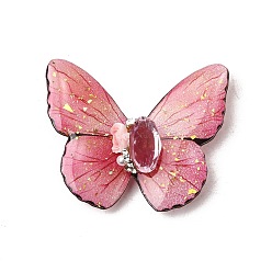 Бледно-фиолетовый Красный Прозрачные эпоксидные смолы кабошоны, бабочка, с золотой фольгой, стразами, искусственным жемчугом из АБС, магнитом и бумажной карточкой, бледно-фиолетовый красный, 32x39.5x11 мм