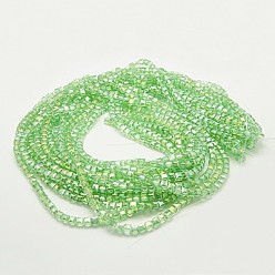 Light Green Electroplate Glass Beads Strands, AB Color Plated, Faceted, Cube, Light Green, 4x4x4mm, Hole: 1mm