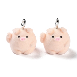 Свинья Подвески из флористической смолы в форме животных, милые подвески в виде животных с железными петлями с платиновым покрытием, свинья, 18x16x15.5 мм, отверстие : 2 мм