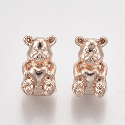 Rose Gold Alloy European Beads, Large Hole Beads, Bear, Rose Gold, 14x8.5x9.5mm, Hole: 5mm