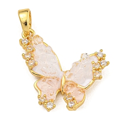 Настоящее золото 18K Стойка металлическая латунная микропрофилированная кубическая циркония подвески, со стеклом, долговечный, бабочка, реальный 18 k позолоченный, 18.5x20.5x4.5 мм, отверстие : 2.5x3.5 мм
