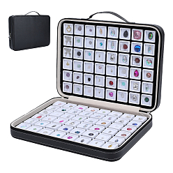 Белый Органайзеры для бриллиантов из искусственной кожи, в комплекте 96небольшие квадратные пластиковые чехлы из АБС-пластика и 1ткань, откидные крышки и губка, для драгоценных камней, алмаз, белые, 22.2x30.2x6 см, маленькая коробка: 2.95x2.95x1.6 см