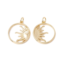 Настоящее золото 18K Стойки обшивки латунные подвески, с целью перехода в кольце, без кадмия, без никеля и без свинца, кольцо с солнцем, реальный 18 k позолоченный, 20x18x2 мм, Перейти кольцо: 5x0.9 мм, внутренний диаметр: 3.2 мм