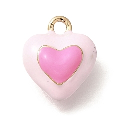Лавандовый румянец Латунь эмаль прелести, реальный 18 k позолоченный, стойки покрытие, без свинца и без кадмия, шарма сердца, лавандовый румянец, 12.5x10.5x5.5 мм, отверстие : 1.6 мм