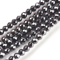 Black Non-Magnetic Synthetic Hematite Beads Strands, Faceted, Round, Black, 2mm, Hole: 0.8mm, about 210pcs/strand, 16 inch