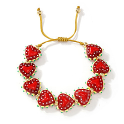 Красный Браслеты ручной работы в форме сердца, сплетенные из смолы и латунных бусин., Регулируемые браслеты дружбы, красные, внутренний диаметр: 11.02 дюйм (28 см)