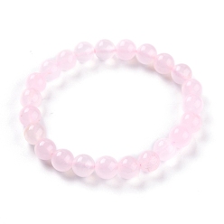 Pink Dyed Natural Jade Beads Stretch Bracelets, Round, Pink, Inner Diameter: 2-1/4 inch(5.7cm), Bead: 8~8.5mm