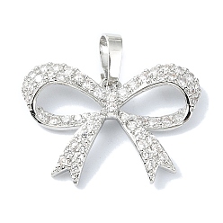 Платина Подвески из кубического циркония с покрытием из латуни, бантом, долговечный, без свинца и без кадмия, платина, 16x22.5x4 мм, отверстие : 3.4x5.4 мм