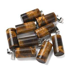 Тигровый глаз Природных тигровый глаз подвески, с 201 вывод из нержавеющей стали, колонка, 25x10 мм, отверстие : 4x7 мм