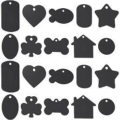 Black 20Pcs 10 Style Aluminum Pendants, Stamping Blank Tag, Mixed Shapes, Black, 25~50x25~38x0.5~1mm, Hole: 3~4mm, 2pcs/style