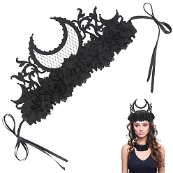 Черный Корона из фетровой ткани и сплава, со стеклянными бусинами, для Хэллоуина, чёрные, 1185 мм, Цветок: 305x160x20 мм