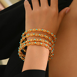 Золотой 4шт. роскошный овальный набор браслетов из цинкового сплава, штабелируемые браслеты для женщин, золотые, внутренний диаметр: 2-3/8 дюйм (6 см)