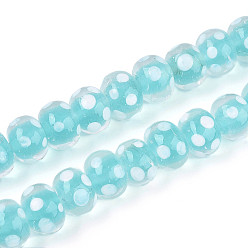 Небесно-голубой Бусины лэмпворк , рондель с горошком, голубой, 12~13.5x8.5~10 мм, отверстие : 1.5~1.6 мм