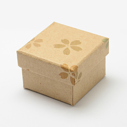 Navajo White Kraft Jewelry Box, for Ring, Square, Flower Pattern, Navajo White, 4.8~5.1x4.8~5.1x3.9cm